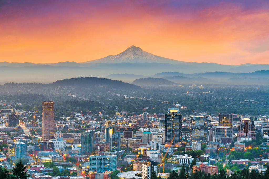 Portland, OR Skyline with Mount Hood in the Background
