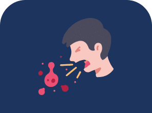 cartoon man coughing up blood
