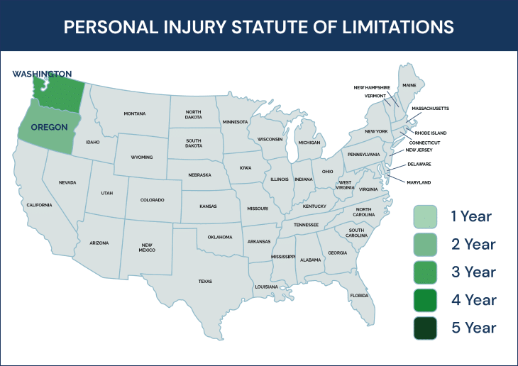 Map of personal injury statute of limitations by state