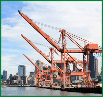 profile view of cargo cranes at Puget Sound Shipyard