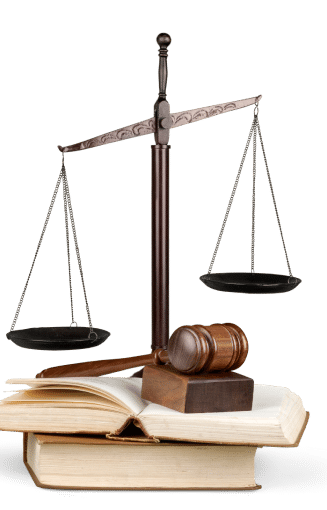 scales of justice on open law books