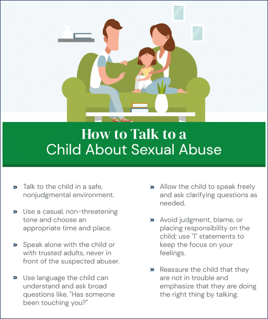 Educational infographic providing tips on discussing sexual abuse with children