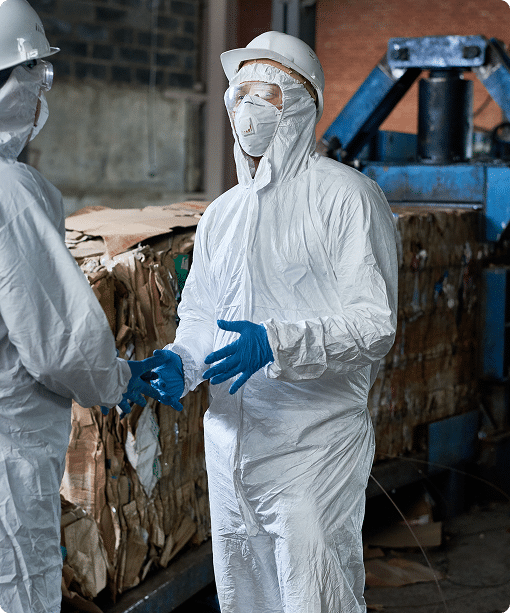 workers in asbestos abatement suits